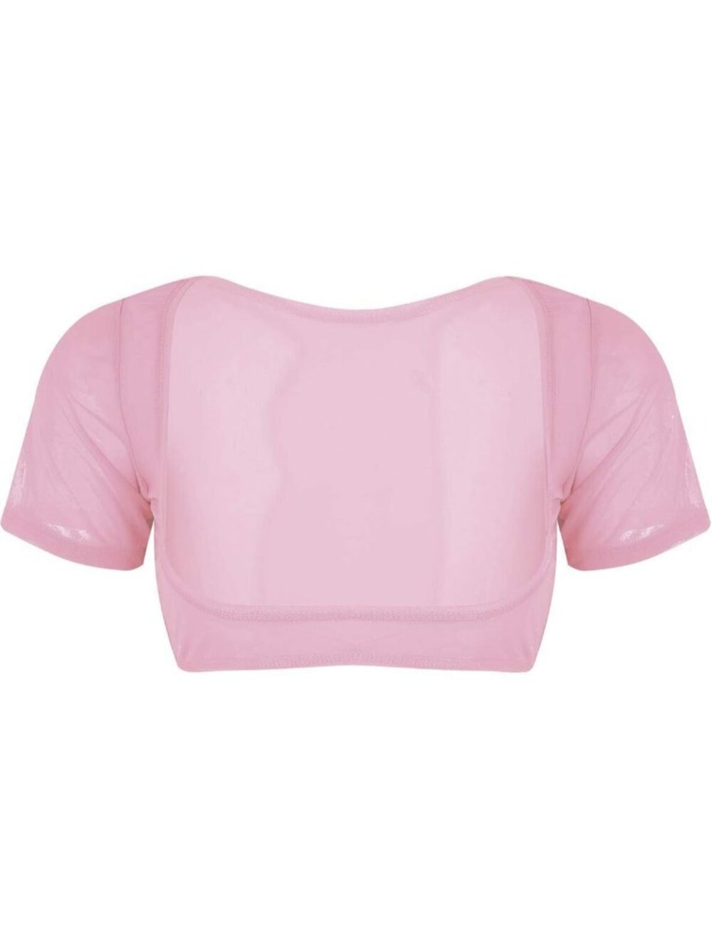 Women's Pink Mesh Open Bust Short Sleeve Spandex Belly Dance Crop Top